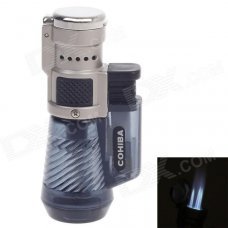 COHIBA Fashionable Windproof 3-Flame Butane Lighter - Deep Blue + Black + Silver COHIBA Fashionable Windproof 3-Flame Butane Lighter - Deep Blue + Black + Silver