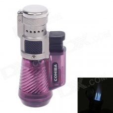 COHIBA Fashionable Windproof 3-Flame Butane Lighter - Purplish Red+Silver+Black COHIBA Fashionable Windproof 3-Flame Butane Lighter - Purplish Red+Silver+Black
