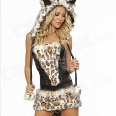 CCC Leopard European and American Fashion Women's Sexy Stage Performance Clothing - Brown + White CCC Leopard European and American Fashion Women's Sexy Stage Performance Clothing - Brown + White