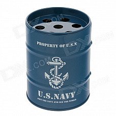 Oil Drum Shaped U.S.NAVY Pattern Stainless Steel Ashtray / Pen Holder - Blue + White Oil Drum Shaped U.S.NAVY Pattern Stainless Steel Ashtray / Pen Holder - Blue + White