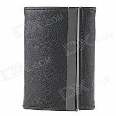 Double Side PU Leather + Aluminum Alloy Portable Cigarette Case / Card Holder - Black (Holds 14 PCS)