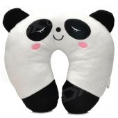 Cute Panda U-Style Car Travel Neck Head Cushion Pillow - White + Black