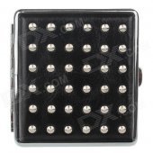 PU Leather + Stainless Steel Double-sided Rivet Cigarette Case - Black + Silver (Holds 20 PCS)