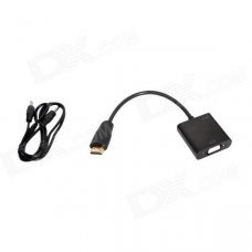 Geekwire C-HVA HDMI Male to VGA Female + 3.5mm Audio Jack Converter Adapter w/ Audio Cable - Black