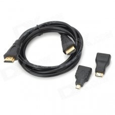 3-in-1 HDMI Male to HDMI Male Cable + HDMI Female to Micro HDMI / Mini HDMI Male Adapters - Black 3-in-1 HDMI Male to HDMI Male Cable + HDMI Female to Micro HDMI / Mini HDMI Male Adapters - Black