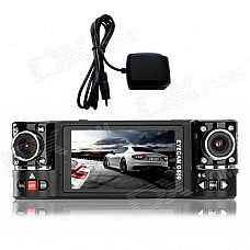 GS50Q 720P2.7" TFT 2MP CMOS Wide Angle Dual-Camera Car DVR w/ 8-LED IR Night Vision, GPS - Black