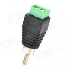RCA Male Plug to AV Terminal Connector 2-Terminal AV Adapter - Black + Green RCA Male Plug to AV Terminal Connector 2-Terminal AV Adapter - Black + Green