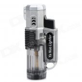 Triple-Flame Windproof Butane Gas Lighter - Silver + Translucent Black