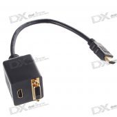 Gold Plated HDMI 19-Pin Male to HDMI + DVI 24+1 Female Splitter (18CM-Cable)