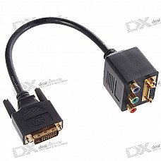 Gold Plated DVI 24+5 Male to HD15 + 3RCA Female Splitter (21CM-Cable)