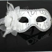 Party Glitter Feather Flower Mask - White