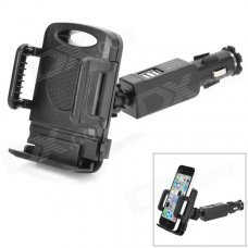 Dual USB Car Charger + 360 Degree Rotational Mount Holder for Cell Phone / Tablets - Black Dual USB Car Charger + 360 Degree Rotational Mount Holder for Cell Phone / Tablets - Black