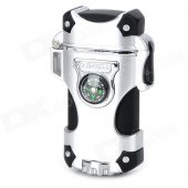Zinc Alloy + Plastic Dual Blue Flame 2000 Degree Butane Gas Jet Lighter w/ Compass - Silver + Black