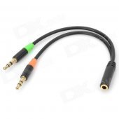 1-to-2 3.5mm Jack Male to Female Audio Extension Cable - Black + Orange + Green