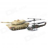 JinXingDa JD803 3-CH R/C Helicopter + 2-CH R/C Tank w/ IR Remote Controllers - Black + Drab