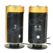 USB 2.0 Cylinder-Shaped Heavy Bass Speaker - Black + Antique Golden