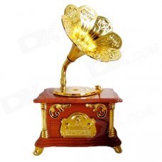 Retro Phonograph Music Box - Golden + Brown Retro Phonograph Music Box - Golden + Brown