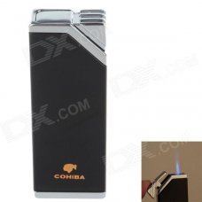 COHIBA H026B Super Fire Windproof Butane Jet Flame Lighter - Black + Silver COHIBA H026B Super Fire Windproof Butane Jet Flame Lighter - Black + Silver