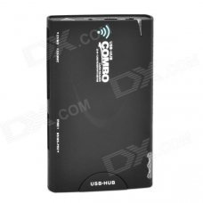 Wi-Fi Combo w/ 3-Port USB Hub / Router / Card Reader - Black Wi-Fi Combo w/ 3-Port USB Hub / Router / Card Reader - Black