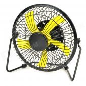 Lileng 819 USB Rechargeable 5-Blade 2-Mode Fan - Black + Yellow