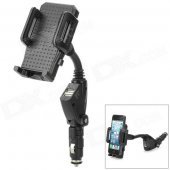 12V Cigarette Lighter Power w/ 2 USB Ports Holder for Smart Phone - Black