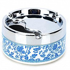H2WY Blue + White Porcelain Style Stainless Steel + Plastic Ashtray - Blue + Silver + Multicolored H2WY Blue + White Porcelain Style Stainless Steel + Plastic Ashtray - Blue + Silver + Multicolored