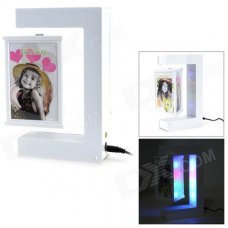 Stylish Triangle Shaped Magnetic Levitation Revolving LED Photo Frame - White