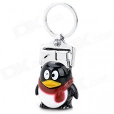 Cute QQ Penguin Style Butane Keychain Lighter - White + Black