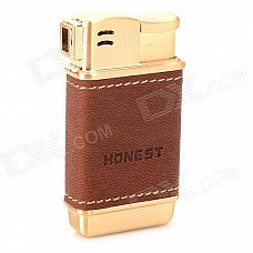 HONEST Zinc Alloy + PU Leather Butane Gas Lighter - Golden + Brown HONEST Zinc Alloy + PU Leather Butane Gas Lighter - Golden + Brown