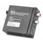 Digital Optic Coaxial RCA Toslink Signal to Analog Audio Converter w/ US Plug Adapter - Black