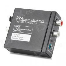 Digital Optic Coaxial RCA Toslink Signal to Analog Audio Converter w/ US Plug Adapter - Black