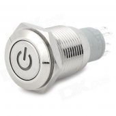 16mm Stainless Steel Red Light Push Button Switch - Silver
