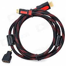 1080P HDMI v1.4 Male to Mini HDMI Male Connecting Cable w/ Micro HDMI Adapter - Black (150cm) 1080P HDMI v1.4 Male to Mini HDMI Male Connecting Cable w/ Micro HDMI Adapter - Black (150cm)