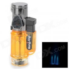 Mini Windproof Welding Torch Blue Flame Butane Jet Lighter - Translucent Yellow + Black (1300'C)