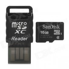 SanDisk Micro SD / TF Memory Card w/ USB Card Reader - Black (16GB / Class 4)