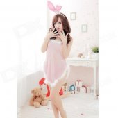 B04 Cute Sexy See-through Bunny Costume Wear Set - White + Light Pink (4 PCS)