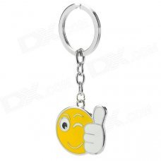 ZB-11 Thumb Up Gesture Stainless Steel Keyring - White + Yellow + Silver