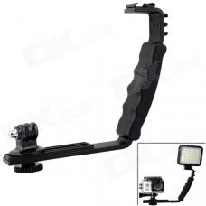 L-Type Dual-Hot-Shoe Handheld Stand Bracket w/ Mount Adapter for DV / Digital Camera / GoPro Hero 4/3/2 L-Type Dual-Hot-Shoe Handheld Stand Bracket w/ Mount Adapter for DV / Digital Camera / GoPro Hero 4/3/2