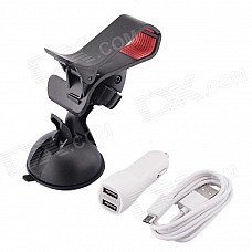 Car Suction Cup Holder + Dual USB Car Charger w/ Micro-USB Cable for Phone / GPS - White+ Black Car Suction Cup Holder + Dual USB Car Charger w/ Micro-USB Cable for Phone / GPS - White+ Black