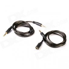 Gold Plated 3.5mm Male to Male Stereo Audio Extension Cable + Male to Female Audio Cable - Black