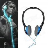 Power4 HP002 Hi-Fi Stereo Headband Headphone w/ Mic for Computer / Mobilephones / MP3 - Blue + Black