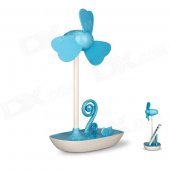 Haptime Flower Stylish USB Powered Fan w/ Cellphone Holder Stand - White + Blue