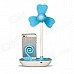 Haptime Flower Stylish USB Powered Fan w/ Cellphone Holder Stand - White + Blue