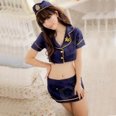 Women's Fashionable Sexy Police Style Role Play Sleep Dress Set - Blue