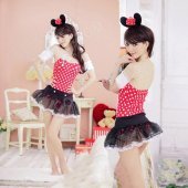 Women's Fashionable Sexy Cartoon Cosplay Role Play Sleep Dress Set - Red