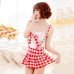 Women's Fashionable Sexy Student Style Cosplay Role Play Sleep Dress Set - White + Red