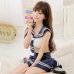 Women's Fashionable Sexy Student Style Role Play Sleep Dress Set - White + Blue