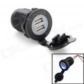 Jtron 01011019 Motorcycle Handlebar 2.1A Dual USB Lighter Charger - Black (DC 12~24V)
