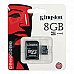 Kingston 8GB microSDHC Class 4 Flash Memory Cards with SD Adapter SDC4/8GB