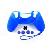 A-M011 Protective Silicone Case + Rocker Cap + Cross Key + Key Cap Set for PS4 Controller - Blue